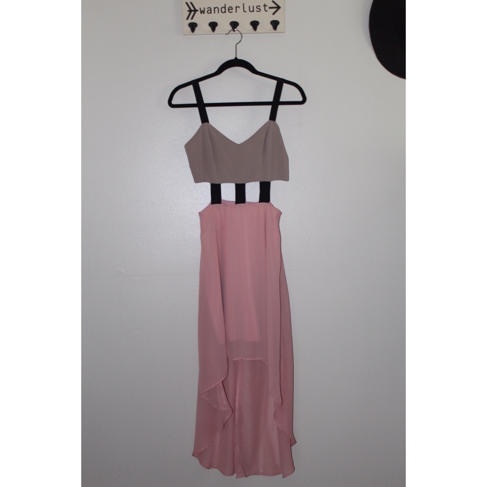 Blush pink and beige peek-a-boo dress